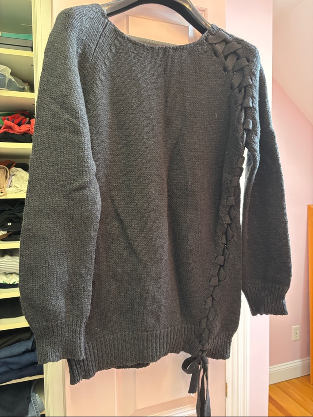 Women’s Dark Gray Braided-Detail Knit Sweater